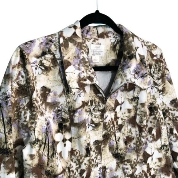 Christopher & Banks Stretch Floral Print Jacket Womens size Large Cream Green - Picture 3 of 5